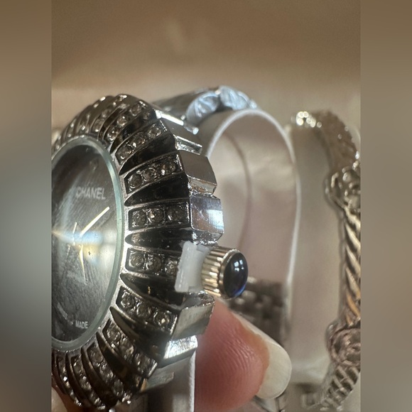CHANEL Silver Tone Crystal-Accented Women's Watch with Matching Bracelet - Picture 8 of 17